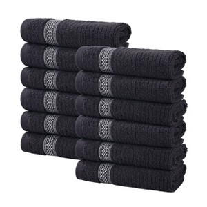 Zero Twist Cotton Ribbed Modern Geometric Border Face Towel Washcloth Set 12 by Blue Nile Mills - 1 of 4