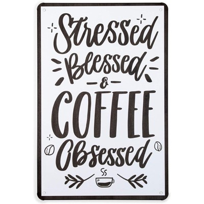 Farmlyn Creek Coffee Bar Sign for Home Wall Decor, Stressed Blessed and Coffee (7.75 x 11.75 in)