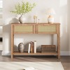 Rattan Entryway Table, Boho Console Table with Drawers, 2 Tier Sofa Table with Storage, Wooden Console Table - 4 of 4