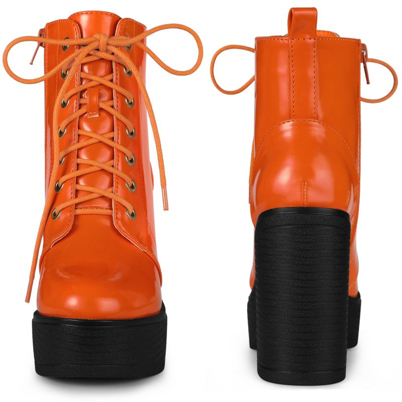 Perphy Women's Platform Lace Up Block Heel Western Combat Boots, 2 of 6