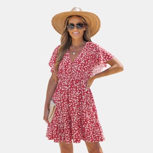 Cupshe So Into You Floral Mini Dress - Red - L