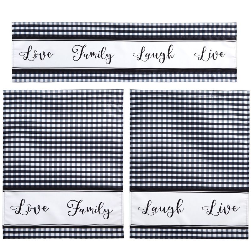 Farmlyn Creek 3 Piece Kitchen Curtains and Valances Set, 36 Inches Long for Window, Love Family Laugh Live, Black and White, 1 of 9