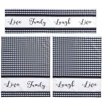 Farmlyn Creek 3 Piece Kitchen Curtains and Valances Set, 36 Inches Long for Window, Love Family Laugh Live, Black and White