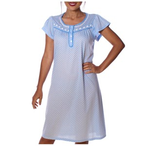 YafeMarte Women’s Short Sleeve Cotton Blend Nightgown with Lace Trim and Polka Dot Design - 1 of 4