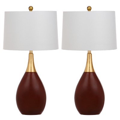 (Set of 2) 27.5" Medallion Table Lamp (Includes CFL Light Bulb) Gold/Walnut - Safavieh