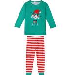 cheibear Kid's Christmas Long Sleeve Tee with Letter and Striped Pants Family  Pajama Sets