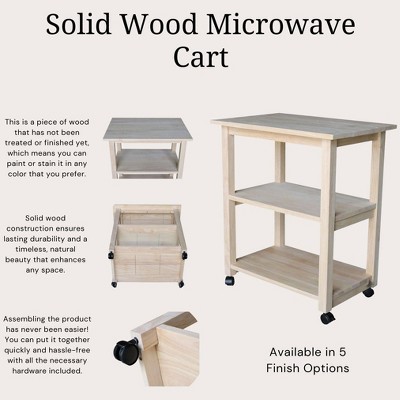 Unfinished Parawood Butcher Block Microwave Cart with Storage
