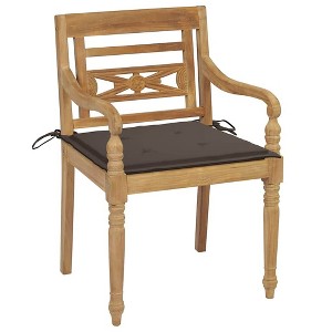 vidaXL Solid Teak Wood Batavia Chairs Set with Taupe Cushions - Outdoor Garden Patio Deck Furniture - 1 of 4
