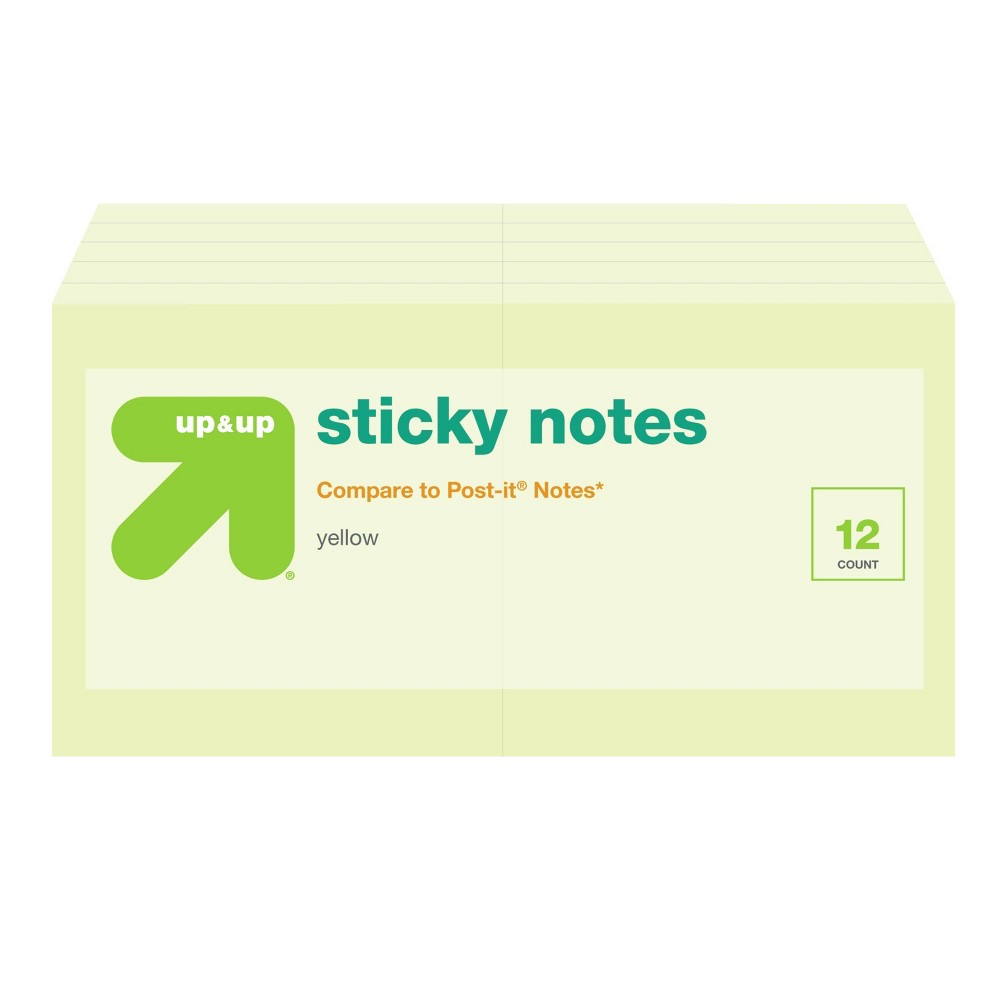 Photos - Self-Stick Notes 3"x3" 12ct Sticky Notes Cube Yellow - up & up™