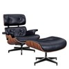 HomeRoots 28" Black and Rosewood Tufted Genuine Leather Lounge Chair With Ottoman - 4 of 4