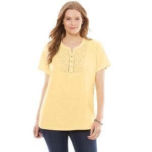 Woman Within Women's Plus Size Eyelet Henley Tee - 1 of 4