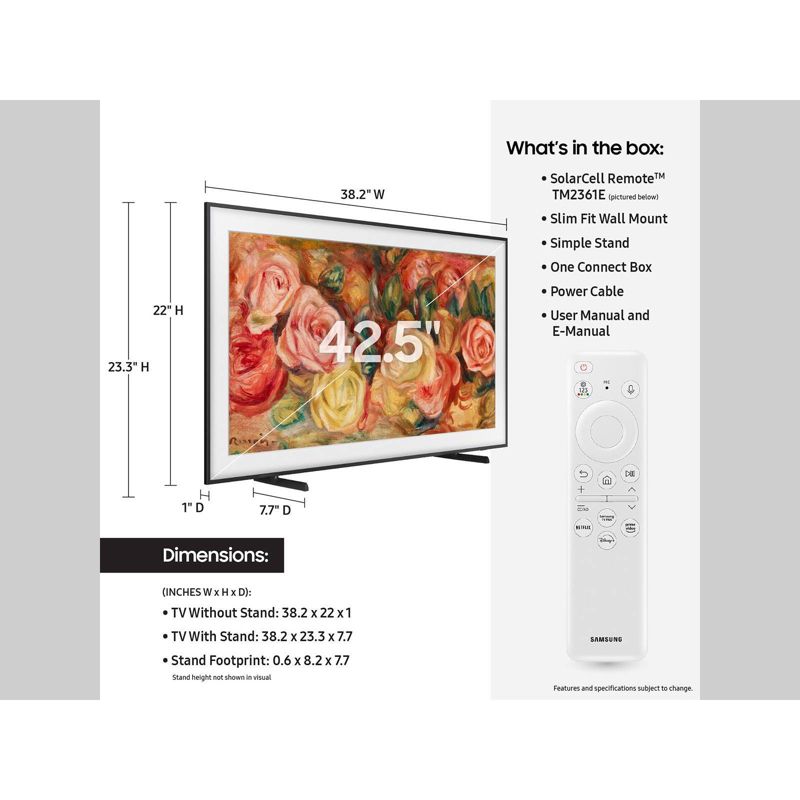 Samsung 43&#34; The Frame QLED HDR UHD 4K Smart TV - Black (QN43LS03D), 6 of 15