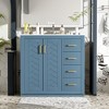 Vynxaria 36 inch Indigo Blue Freestanding Single Sink Bath Vanity with White Ceramic Top Three Full Extension Drawers Two Soft Close Doors - 2 of 4