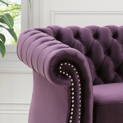 Blackberry Velvet Chesterfield Club Chair with Nailhead Accents
