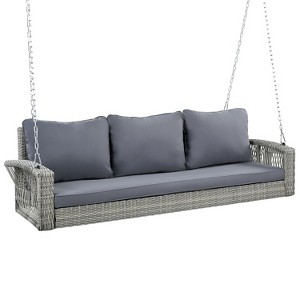 Okak 3-Person Patio Swing Bench with Cushions&Chains,Large Hammock Swing Bed for Courtyard,Garden&Poolside,Outdoor Hanging Chair,800LBS Capacity - 1 of 4