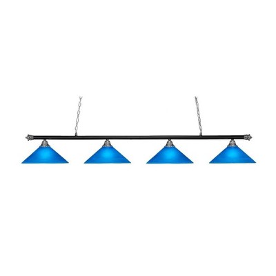 Toltec Lighting Oxford 4 - Light Island Pendant Light in  Chrome/Matte Black with 16" Blue Italian Shade