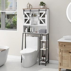 Over The Toilet Storage Cabinet with 2 Sliding Barn Door, Home Space-Saving Toilet Rack - 1 of 4