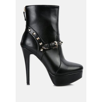 Dejang Metal Stud Embellished Faux Leather Women Ankle Boot
