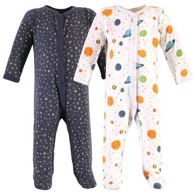 Image of Hudson Baby Infant Boy Cotton Snap Sleep and Play 2pk, Space, 3-6 Months