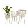 Olivia & May 3pc Bohemian Bamboo Planters White: Handmade Indoor Decorative Set, No Drainage Holes - 2 of 4