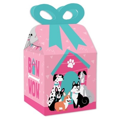 Big Dot of Happiness Pawty Like a Puppy Girl - Square Favor Gift Boxes - Pink Dog Baby Shower or Birthday Party Bow Boxes - Set of 12