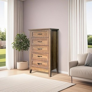 Coucheta 44.8" Vintage Dresser - 5-Drawer Tall Storage Chest, Wooden Organizer for Closet, Kids Room & Nursery - 1 of 4