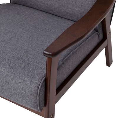 Gray Faux Linen Mid-Century Modern Accent Chair with Wooden Frame