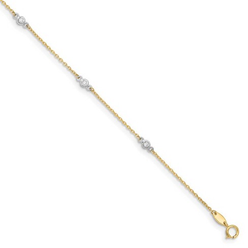 Black Bow Jewelry 14k Two-Tone Gold and CZ Station Adjustable Anklet, 9 Inch - image 1 of 4