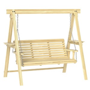 Outsunny Wooden Porch Swing with Stand, Patio Swing Chair with Side Tables, for Garden, Poolside, Backyard - 1 of 4