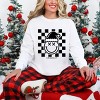 S.W.Smiley Checkered Christmas Wink - Women's Garment Dyed Long Sleeve Graphic T-Shirt - 3 of 4
