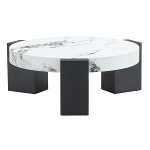 FURNIinspire Coffee Tables 2 Layer Round Table with Transparent Glass Top and Black MDF L Shaped Legs for Living Room, Multicolored, 31.3"*24"*17.3" - 1 of 4