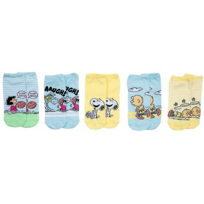 Womens Peanuts Striped No Show Socks 5-Pack