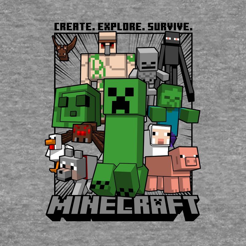 Boys&#39; Minecraft Short Sleeve Graphic T-Shirt - Gray XXL, 3 of 4