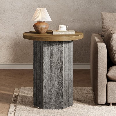Tribesigns Round End Table, Farmhouse Side Table, Simple Night Stand for Living Room, Bedroom or Sofa Couch, Brown and Gray