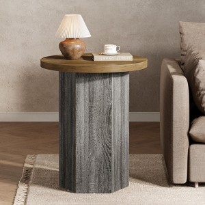 Tribesigns Round End Table, Farmhouse Side Table, Simple Night Stand for Living Room, Bedroom or Sofa Couch, Brown and Gray - 1 of 4