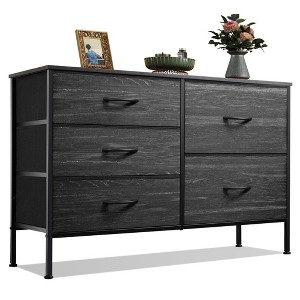 Aoibox Wide 5 Drawer Fabric Dresser Organizer with Deep Storage for Bedroom Living Room Closet Charcoal Black Wood Grain - 1 of 4