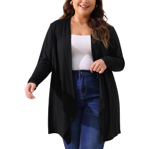 Agnes Orinda Women's Plus Size Long Sleeve Open Front Lightweight High Low Hem Draped Cover Cardigan - 1 of 4