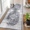 Faux Wool Boho Vintage Floral Printed Area Rug Ultra Thin Low Pile, Machine Washable Stain Resistant  Non Slip Non Shedding Pet Friendly Floor Rug - 3 of 4