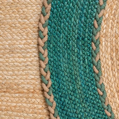 Natural and Green Oval Handwoven Cotton Area Rug