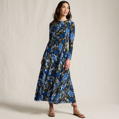 Lands' End Women's Silky Knit Ruched Maxi Dress