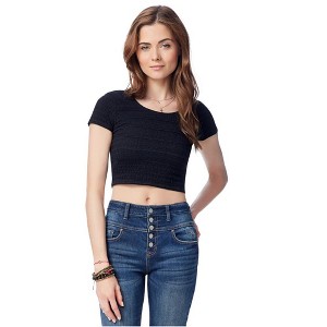 Aeropostale Womens Lace Bodycon Crop Graphic T-Shirt - 1 of 3