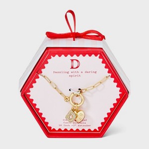 14K Gold Dipped Cubic Zirconia Puffy Heart Charm Initial Necklace - A New Day™ Gold - 1 of 4