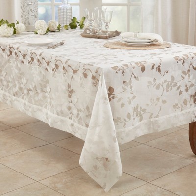 Sheer White Vine Design Rectangular Fabric Tablecloth 65"x140"