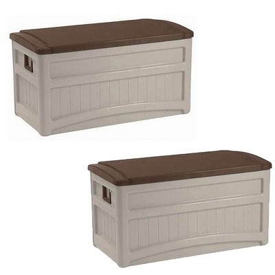 Suncast 73 Gallon Outdoor Patio Resin Deck Storage Box w/ Wheels, Taupe (2 Pack)