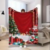 1-Pack Festive Christmas Scene Blanket with Santa, Tree, Gifts & Snowman, All-Season Cozy Throw with Candy Cane Border & Holly Decorations. - 3 of 4