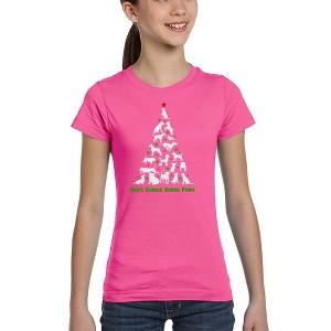 LA Pop Art Here Comes Santa Paws - Girl's Word Art T-Shirt - 1 of 4