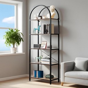 Arched Display Bookshelf,Tall Shelf for CDs/Books, Modern Storage Rack Shelf Large Wood Book Shelf for Bedroom, Living Room, Home Office - 1 of 4
