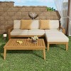 Outdoor Sectional Sofa Set, 3 Pcs Acacia Sofa Set for 3 People, Sectional Sofas with Acacia Table, Wood Frame and PE Cushions-Coolbibila - 3 of 4