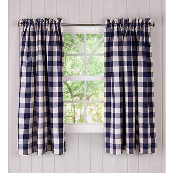 Buffalo Check Rod-Pocket Cotton Curtains, 45"L Pair