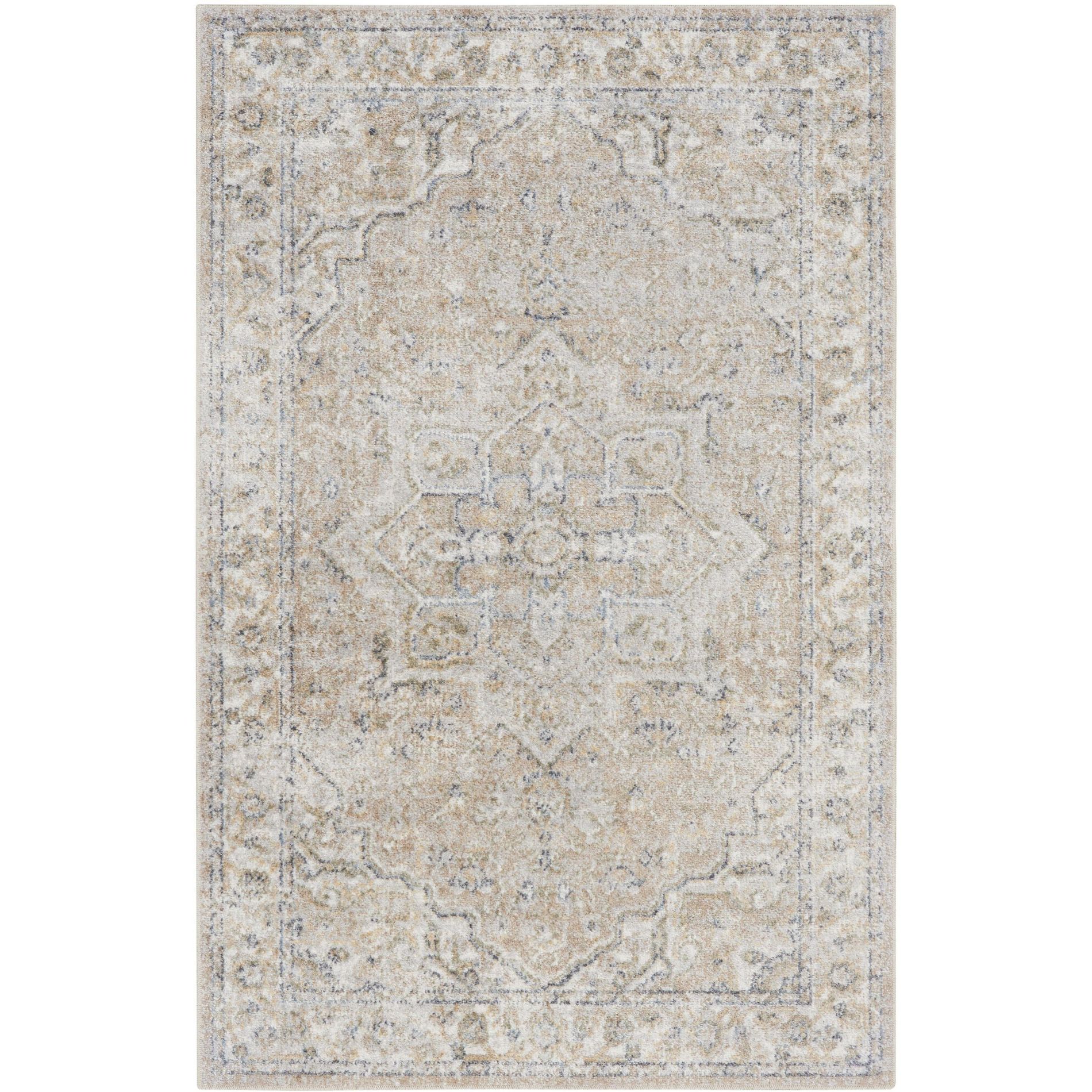 Nourison Astra Machine Washable 2'2" x 4' Beige Vintage Indoor Flatweave Rug